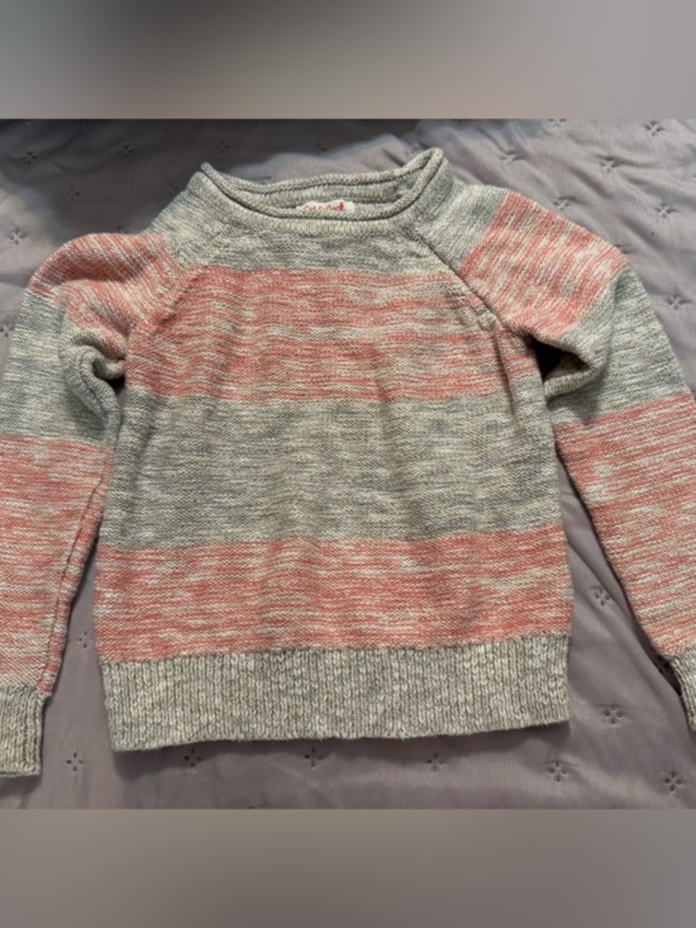 Cat & Jack Heathered Gray and Pink Striped Knit Top